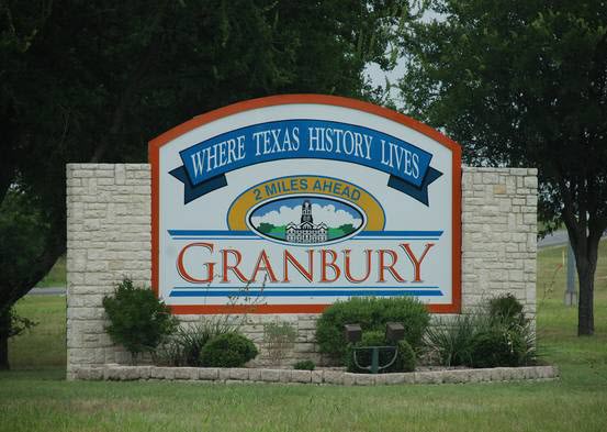 View of Granbury, Texas, historic town and county seat in Hood County near Lake Granbury