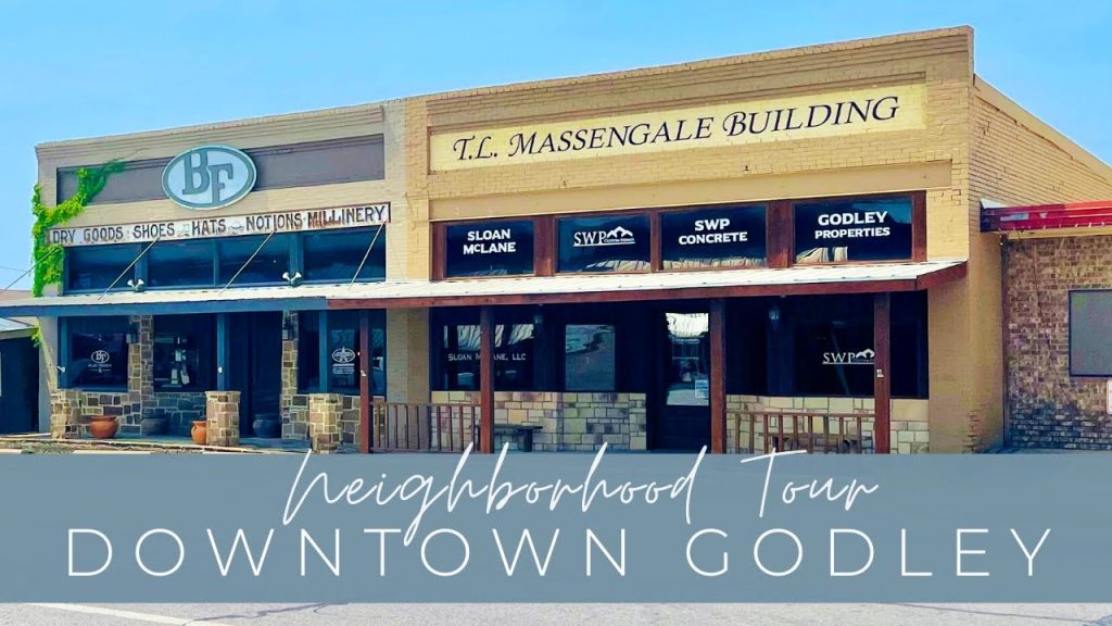 Downtown Godley, Texas streetscape in the small community northwest of Cleburne